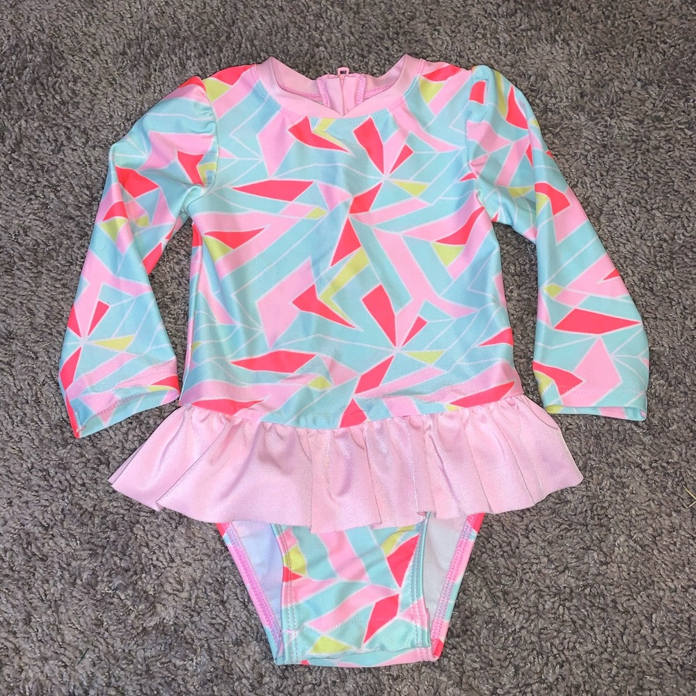 Patterned swimsuit with skirt